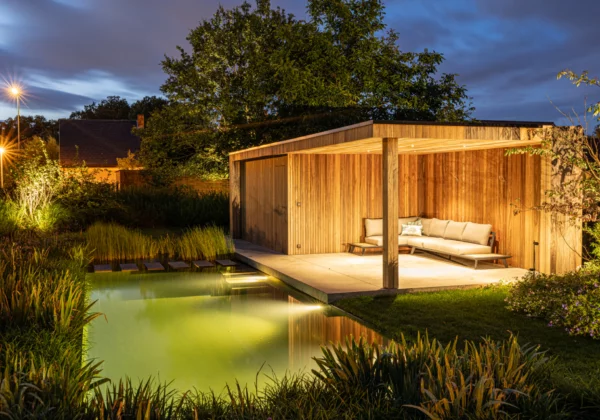 Bijgebouw zwembad in de tuin Tim De Winne